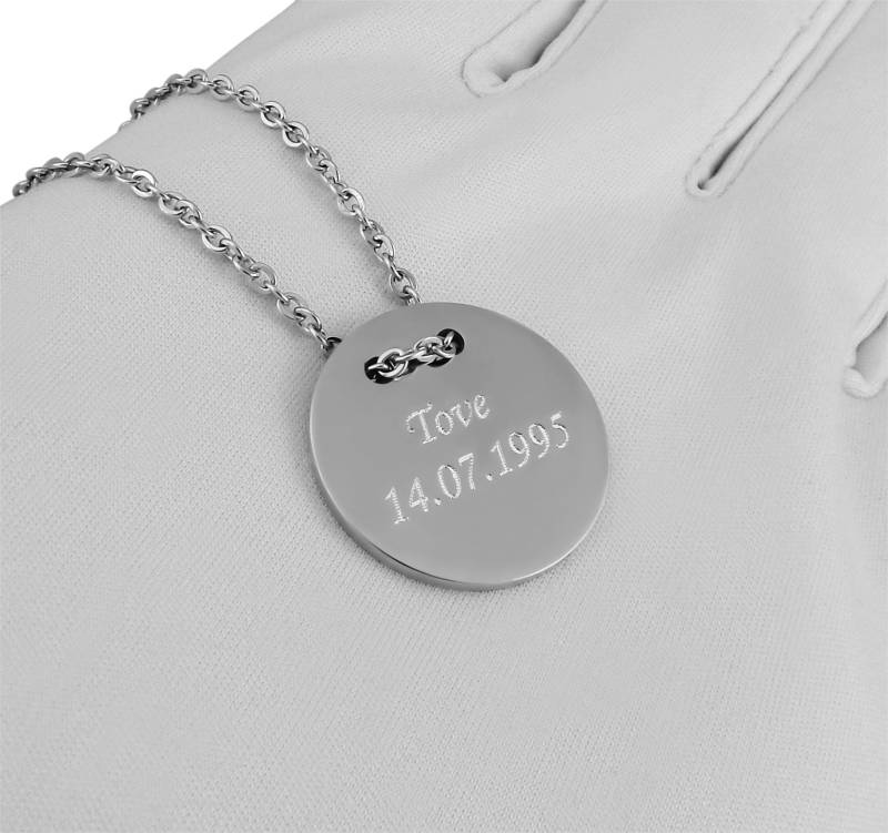 Personalisierte Kette Mit Gravur Runder Anhänger Kreis Edelstahl in Silber Personalisierte Geschenke Männer Und Frauen von HanessaDE