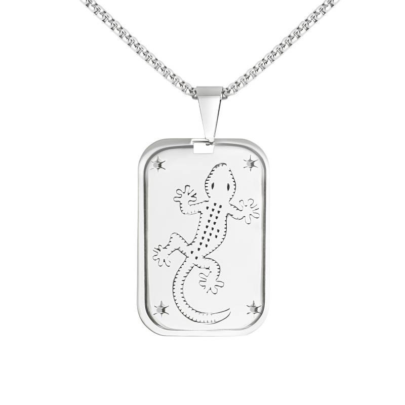 Personalisierte Kette Mit Gravur Und Anhänger Dog-Tag Eidechse Aus Edelstahl in Silber Personalisierte Geschenke von HanessaDE