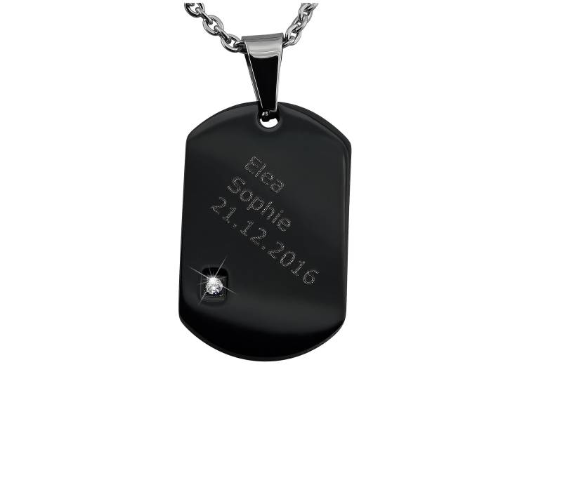 Personalisierte Kette Mit Wunsch Gravur in Schwarz Strass-Stein Aus Edelstahl/Geschenk Männer Zu von HanessaDE