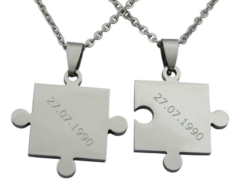 Personalisierte Ketten Mit Gravur Partnerketten Puzzle-Teile Aus Edelstahl in Silber Personalisierte Geschenke Paare von HanessaDE