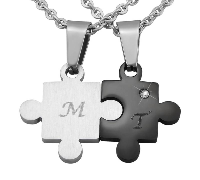 Personalisierte Ketten Mit Gravur Partnerketten Puzzle-Teile Edelstahl in Silber Schwarz Personalisierte Geschenke Paare von HanessaDE