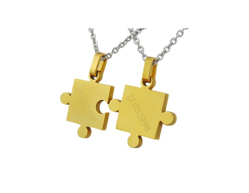 Personalisierte Ketten Mit Gravur Partnerketten Puzzleteile Aus Edelstahl in Gold Personalisierte Geschenke Freunde von HanessaDE