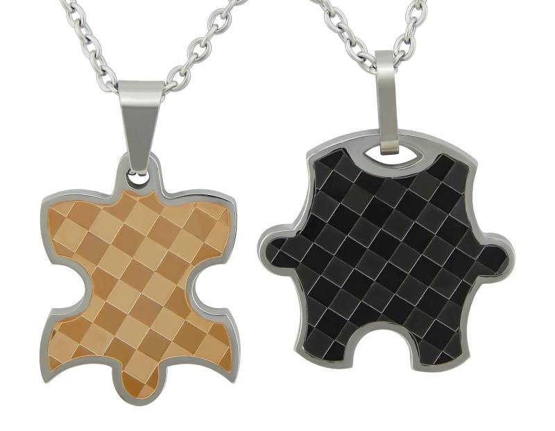 Personalisierte Ketten Mit Gravur Silber Und Schwarz Partnerketten Puzzle Edelstahl Personalisierte Geschenke Für Paare von HanessaDE