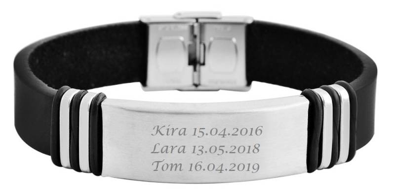 Personalisiertes Armband Mit Gravur Echt Lederarmband Schwarz Edelstahl Eigenem Text Personalisierte Geschenke von HanessaDE