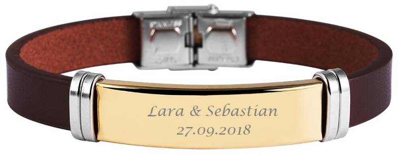 Personalisiertes Armband Mit Gravur Echtleder in Braun Und Gold | 22 cm Länge Personalisierte Geschenke von HanessaDE