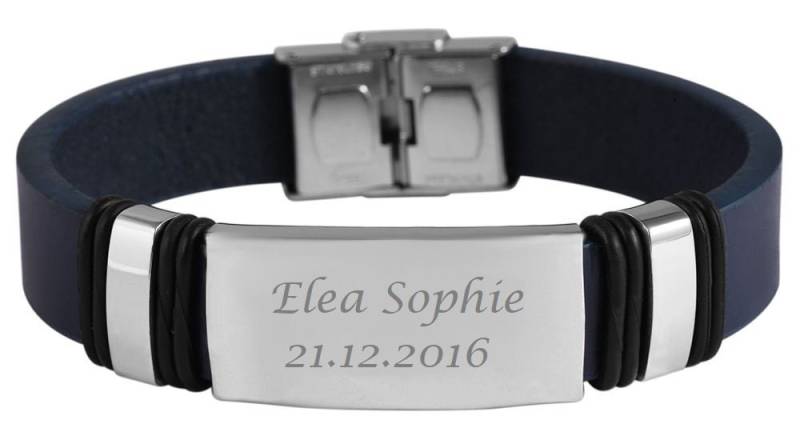 Personalisiertes Armband Mit Gravur in Dunkel-Blau Und Silber Edelstahlelementen Personalisierte Geschenke von HanessaDE