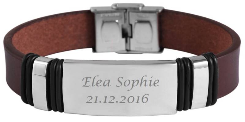 Personalisiertes Armband Mit Gravur in Hell-Braun Und Silber Edelstahlelementen Personalisierte Geschenke von HanessaDE