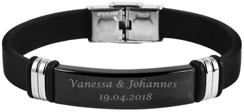 Personalisiertes Armband Mit Gravur in Schwarz Aus Echtleder Und Edelstahl Personalisierte Geschenke von HanessaDE