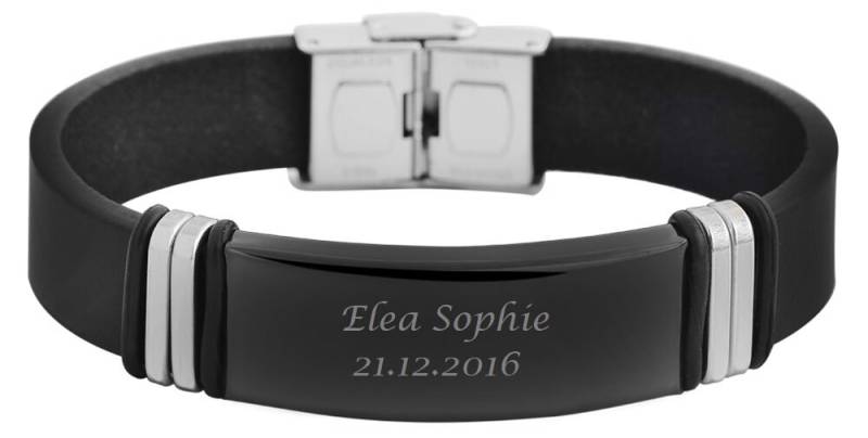 Personalisiertes Armband Mit Gravur in Schwarz Und Silber Edelstahlelementen Personalisierte Geschenke von HanessaDE