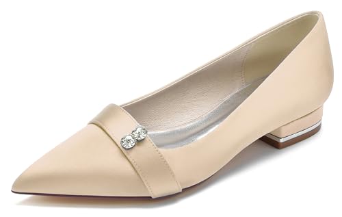 Hanfike Abend Flache Schuhe fur Damen Schlüpfen Spitz Braut Hochzeits Partei Kleidschuhe JY194 Champagner EU 40.5 von Hanfike