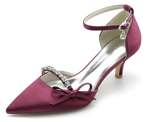 Hanfike Abend Kleid Schuhe fur Damen Spitz Bequem Niedriger Absatz Braut Hochzeits Pumps mit Knoten JY044 Weinrot EU 37 von Hanfike