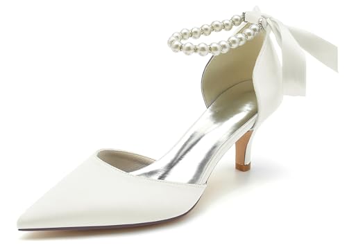 Hanfike Abend Schuhe Damen Absatzs Perlen Ketten Knoten Braut Hochzeits Party Pumps JY035 Elfenbein EU 37.5 von Hanfike