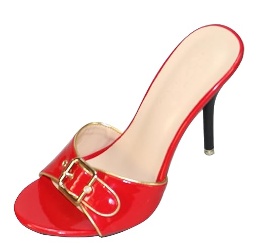 Hanfike Absatz Pantoletten Sandalen Damen mit Schnalle Dress Sommerschuhe Rot (Gold Rand) EU 39 von Hanfike