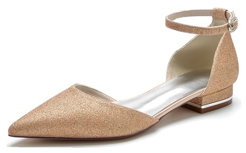 Hanfike Braut Hochzeits Flacheschuhe fur Damen Glitzer Abendschuhe Komfort Party Prom Flache Schuhe JY246 Champagner EU 38 von Hanfike