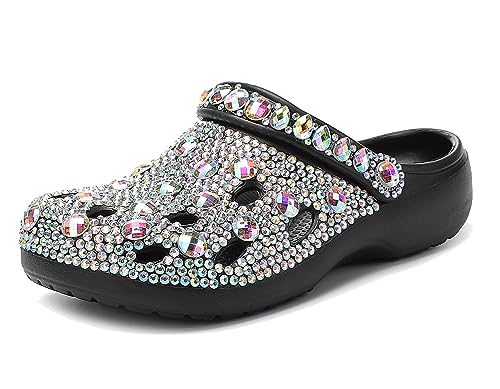 Hanfike Damen Clogs Pantoletten Schuhe mit Strass Bling Bling Sommer Flach A1800 Mehrfarbig EU 39.5 von Hanfike