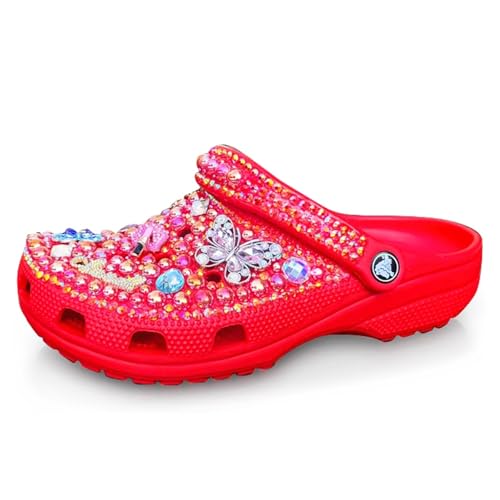 Hanfike Damen Clogs mit Strass Glitzer Arch Support Mules Pantoletten Sommer Schuhe A0830 Rot EU 41.5 von Hanfike