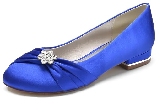 Hanfike Damen Elegant Abend Flacheschuhe Ruched Bequem Braut Hochzeits Flache Schuhe mit Strass JY250 Königsblau EU 41 von Hanfike