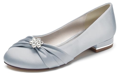 Hanfike Damen Elegant Abend Flacheschuhe Ruched Bequem Braut Hochzeits Flache Schuhe mit Strass JY250 Silber EU 41 von Hanfike