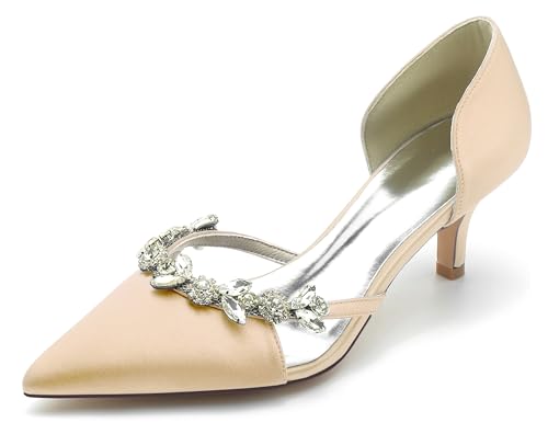 Hanfike Damen Elegant Braut Absatzs Schlüpfen Kitten Heels Hochzeits Party Schuhe mit Strass JY041 Champagner EU 40 Hanfike Damen Elegant Braut Absatzs Schlüpfen Kitten Heels Hochzeits Party Schuhe mit Strass JY041 Champagner EU 40 von Hanfike