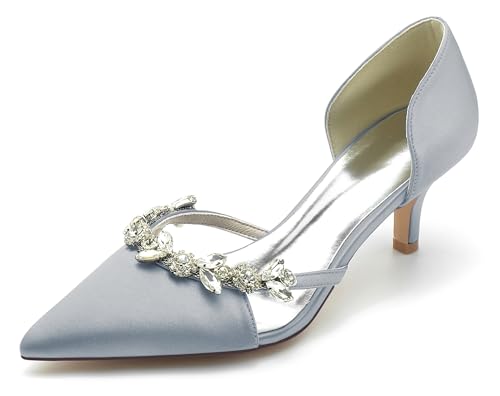 Hanfike Damen Elegant Braut Absatzs Schlüpfen Kitten Heels Hochzeits Party Schuhe mit Strass JY041 Silber EU 41 von Hanfike