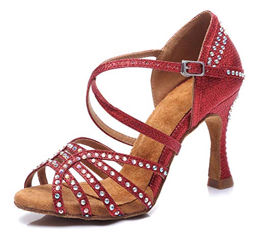 Hanfike Damen Hochzeits Sandalen Glitzer Formal Evening Prom Schuhe L419 Rot EU 40.5 von Hanfike