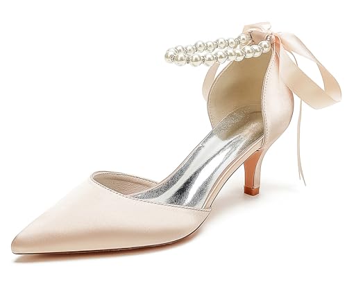Hanfike Damen Niedriger Absatz Hochzeits Schuhe mit Perlen Bequem Abendschuhe Party Pumps JY324 Champagner EU 38.5 von Hanfike