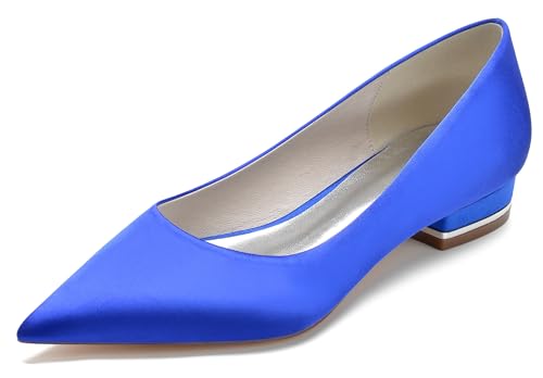 Hanfike Damen Prom Flache Schuhe Schlüpfen Spitz Braut Hochzeits Abend Kleidschuhe JY211 Königsblau EU 38 von Hanfike