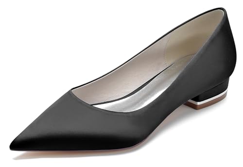 Hanfike Damen Prom Flache Schuhe Schlüpfen Spitz Braut Hochzeits Abend Kleidschuhe JY211 Schwarz EU 41 von Hanfike
