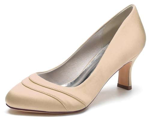 Hanfike Damens Kleid Schuhe fur Hochzeits Geschlossene Schlüpfen Abend Prom Pumps JY091 Champagner EU 42 von Hanfike