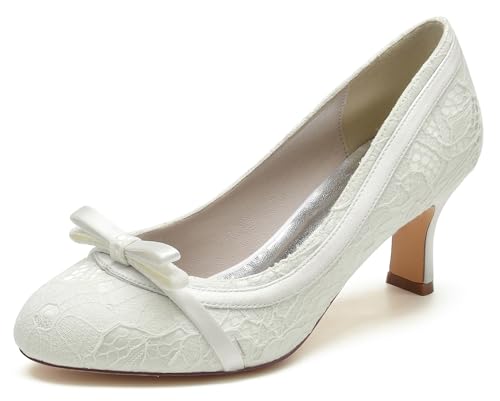 Hanfike Damens Slip On Hochzeits Absatzs Komfort Brautschuhe Abend Kleidschuhe mit Knoten JY149 Elfenbein EU 37 von Hanfike