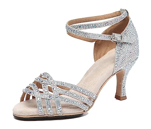 Hanfike Demen Hochzeitsschuhe Schuhe Strass Abend Party Sandalen L357 with 3" Absatz Silber EU 40 von Hanfike