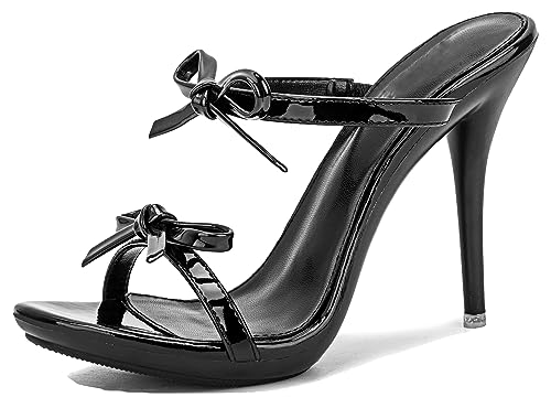 Hanfike Elegante Pantoletten Damen mit Absatz Offene Zehenpartie Mules Sandalen Schwarz EU 38 von Hanfike