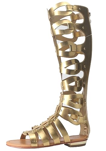 Hanfike Flache Stiefel Damen Sommer Knee-high Bequem Gladiator Römisch Sandalen Gold EU 38.5 von Hanfike
