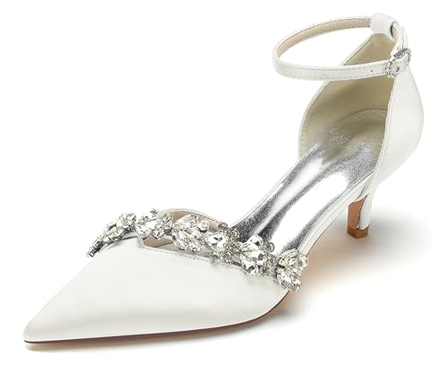 Hanfike Hochzeits Schuhe fur Damen Geschlossene Niedriger Absatz Brautschuhe Abend Pumps mit Strass JY137 Elfenbein EU 38.5 von Hanfike