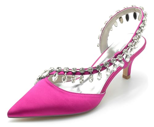 Hanfike Hochzeits Schuhe fur Damen Niedriger Absatz Slingback Brautschuhe Abend Prom Pumps mit Strass JY138 Rosa EU 39 von Hanfike