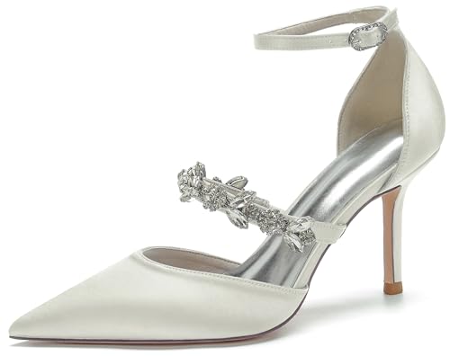 Hanfike Hoher Absatz Braut Pumps Stiletts Fesselriemen Hochzeits Abend Prom Schuhe fur Damen JY001 Elfenbein EU 39.5 von Hanfike
