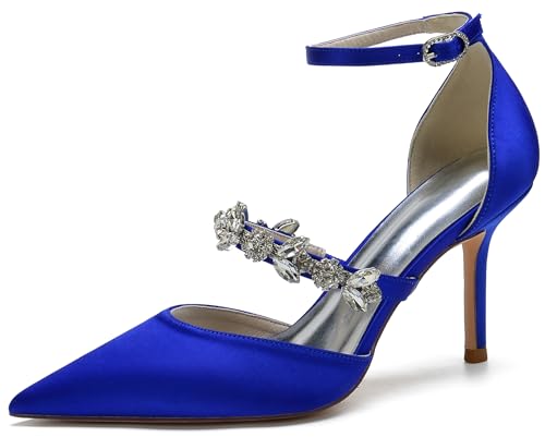 Hanfike Hoher Absatz Braut Pumps Stiletts Fesselriemen Hochzeits Abend Prom Schuhe fur Damen JY001 Königsblau EU 41 von Hanfike