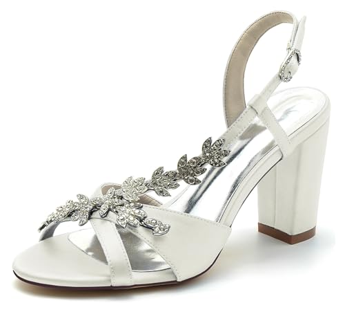 Hanfike Hoher Absatz Hochzeits Sandalen fur Damen Slingback Brautschuhe Kleidschuhe mit Strass JY097 Elfenbein EU 36.5 von Hanfike