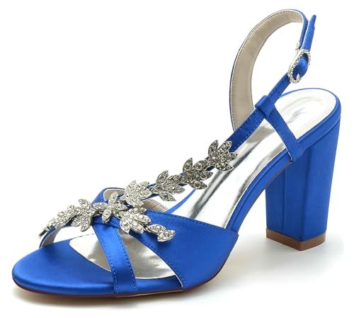 Hanfike Hoher Absatz Hochzeits Sandalen fur Damen Slingback Brautschuhe Kleidschuhe mit Strass JY097 Königsblau EU 42 von Hanfike