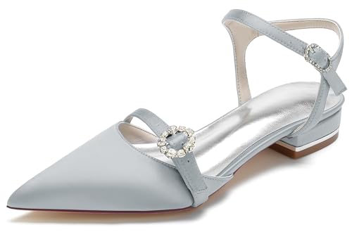 Hanfike Kompfort Hochzeits Flache Schuhe fur Damen Slingback Spitz Festkörper Abend Partei Kleid Schuhe JY231 Silber EU 39.5 von Hanfike