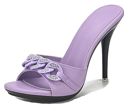 Hanfike Pantoletten Damen Sommer mit Absatz Elegant Stiletto Party Mules Slipper Violett EU 38 von Hanfike