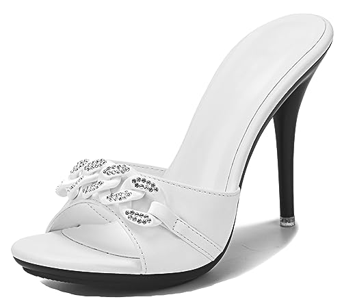 Hanfike Pantoletten Damen Sommer mit Absatz Elegant Stiletto Party Mules Slipper Weiß EU 38.5 von Hanfike