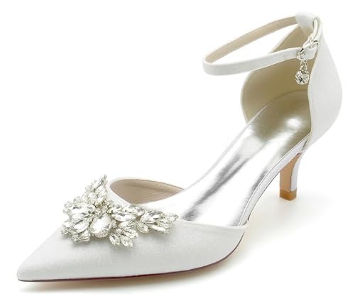Hanfike Party Schuhe Damen Glitzer Niedriger Absatz Spitz Brautschuhe Abend Hochzeits Pumps mit Bows JY054 Weiß EU 40 von Hanfike