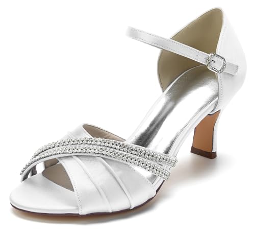Hanfike Schuhe fur Damen Sandals fur Hochzeits Niedriger Absatz Abend Kleidschuhe mit Strass JY107 Weiß EU 41 von Hanfike