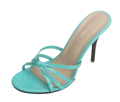 Hanfike Sexy Pantoletten Damen mit Absatz Offene Sommer Party Mules Sandaletten Teal EU 37 von Hanfike