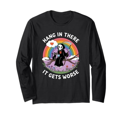 Hang In Thee It Gets Worker Reaper Schwarze Katze Lustige Damen Herren Langarmshirt Hang In Thee It Gets Worker Reaper Schwarze Katze Lustige Damen Herren Langarmshirt von Hang In Thee It Gets Worse Black Cat Sarcastic Pun