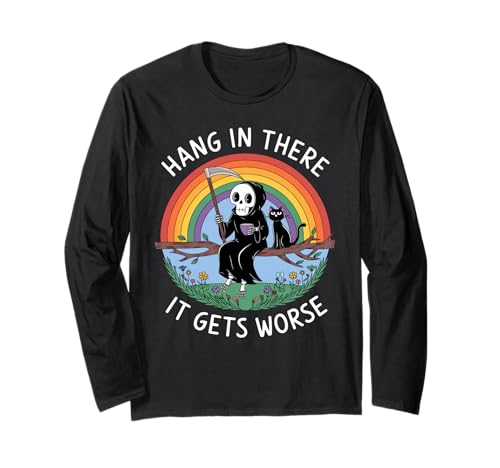 Hang In Thee It Gets Worker Reaper Schwarze Katze Lustige Damen Herren Langarmshirt Hang In Thee It Gets Worker Reaper Schwarze Katze Lustige Damen Herren Langarmshirt von Hang In Thee It Gets Worse Black Cat Sarcastic Pun