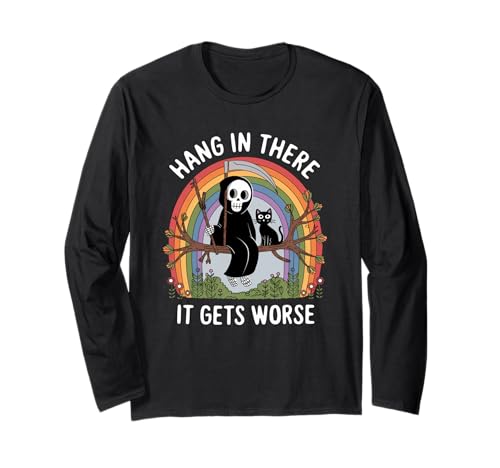 Hang In Thee It Gets Worker Reaper Schwarze Katze Lustige Damen Herren Langarmshirt Hang In Thee It Gets Worker Reaper Schwarze Katze Lustige Damen Herren Langarmshirt von Hang In Thee It Gets Worse Black Cat Sarcastic Pun