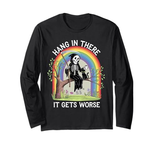 Hang In Thee It Gets Worker Reaper Schwarze Katze Lustige Damen Herren Langarmshirt Hang In Thee It Gets Worker Reaper Schwarze Katze Lustige Damen Herren Langarmshirt von Hang In Thee It Gets Worse Black Cat Sarcastic Pun