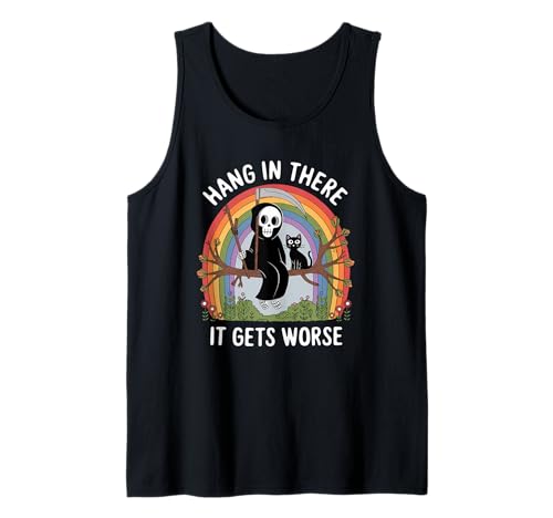 Hang In Thee It Gets Worker Reaper Schwarze Katze Lustige Damen Herren Tank Top Hang In Thee It Gets Worker Reaper Schwarze Katze Lustige Damen Herren Tank Top von Hang In Thee It Gets Worse Black Cat Sarcastic Pun